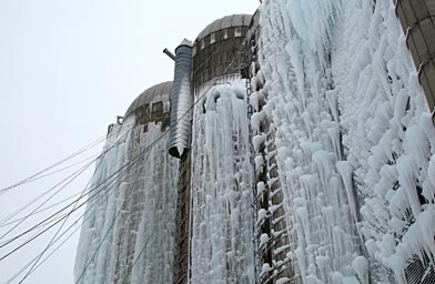 
                    The daunting face of the iced silos.
                                            (Katy Floyd)
                                        