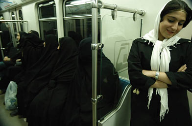 
                    Iranian women, all female subway car in Tehran.
                                            (Yalda Moaiery)
                                        