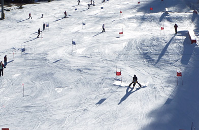 
                    One small skier makes it down the course with a little help from a parent.
                                            (Laila McClay)
                                        