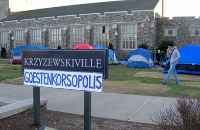 
                    Goestenkorsopolis encroaches on Krzyzewskiville at Duke University.
                                            (Lindsay Thomas)
                                        