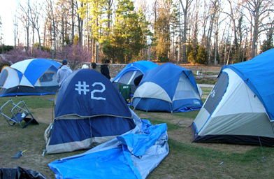 
                    Support for specific players is evident on some tents.
                                            (Lindsay Thomas)
                                        