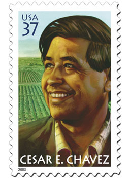 
                    The 2003 United States Postal Service stamps featuring Cesar Chavez and the fields.
                                        