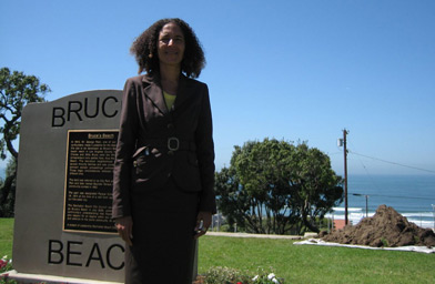 
                    Allison Jefferson says when she looks out at the views from Bruce's Beach, she sees the California dream.
                                            (Krissy Clark)
                                        