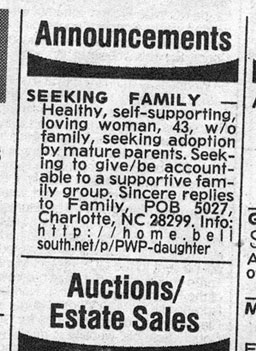 
                    The classified ad that Jenna MacFarlane ran in the paper when she was searching for new parents.
                                        