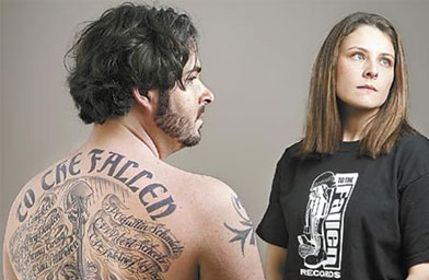 
                    Sean Gilfillan (left) and Sidney DeMello are co-founders of the record label, To The Fallen, Inc. The title of the label comes from a tattoo that Gilfillan has on his back commemorating seven of his friends who died in Iraq.
                                            (Sean Gilfillan and Sidney DeMello)
                                        