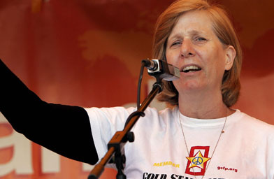 
                    Cindy Sheehan adresses activists May 20, 2007, in Amsterdam. Sheehan became a leading anti-war activist after her soldier son was killed in Iraq.
                                            (Robert Vos / AFP / Getty Images)
                                        