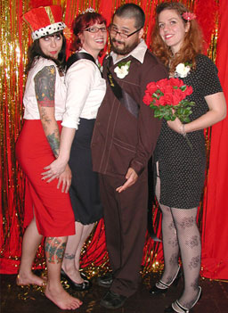 
                    Resident Robert Chacon with some prom friends, Miss Vendetta, Miss Vex and Miss Cherry.
                                            (Nikol Lohr)
                                        