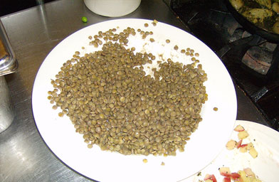 
                    Rautureau had plenty of lentils left over after cooking what he needed.
                                            (John Moe)
                                        