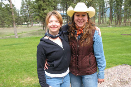 
                    Gardner with her roommie at Cowgirl U., Jennifer Zehnder of Colorado. Zehnder writes for "Western Horseman" magazine and used to be a Yankee, but now she's a cowgirl who says things like "fixin' to" in normal conversation. Zehnder attempted to teach Gardner how to rope a fake calf: "Don't whip yourself in the face." Good to know.
                                            (Jule Gardner)
                                        