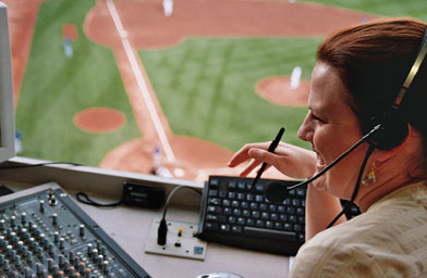 
                    Kaiser works the sound board during the home Red Sox games.
                                            (Gideon D'Arcangelo)
                                        