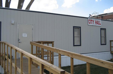 
                    The new Greensburg City Hall is a temporary trailer.
                                            (Jon Cyphers)
                                        