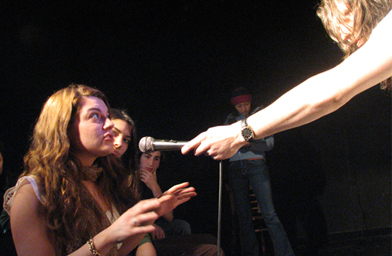 
                    Andrew WK fields a question from an audience member.
                                            (Amber Santos)
                                        