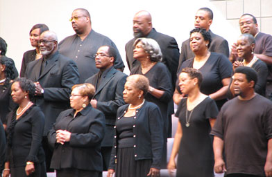 
                    Anthony Taylor (bottom right) sings with The Church of the Lord choir in Akron, Ohio.
                                            (Mhari Saito)
                                        