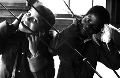 
                    Kids bite on fishing Pole blanks at the Institute of Contemporary Art in Philadelphia in 1979.
                                        