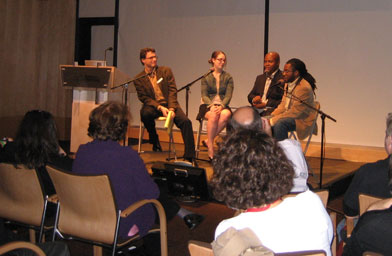 
                    Weekend America Host Bill Radke interviewing the winners at an event at the Public Radio Program Directors conference.
                                            (Angela Kim)
                                        