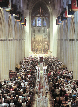 
                    Service at the National Cathedral in Washington, DC.  The cathedral is celebrating 100 years of service.
                                            (Donovan Marks/Washington National Cathedral)
                                        