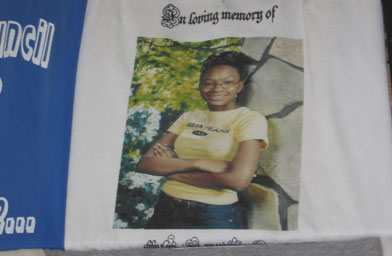 
                    Close-up of a memorial t-shirt in The T-Shirt King shop in Kansas City, Mo.
                                            (Maria Carter)
                                        