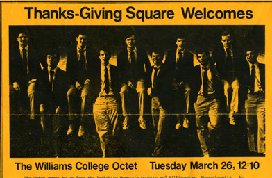 
                    A flyer for the the "preppy" Williams College Octet. The nine men ("Octet and one") sang the national anthem at Yankee Stadium in 1985.
                                            (Paul Boocock)
                                        