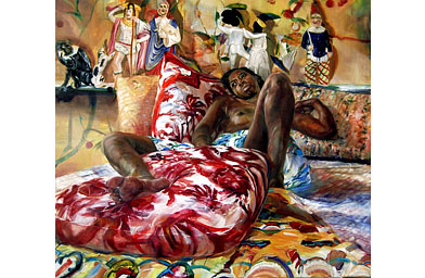 Natalie Frank, "The Hangman has Gone to Wash, the Soldiers to Eat, We are Left Alone with our Feat," 2007, Oil on canvas, 72 by 80 in.