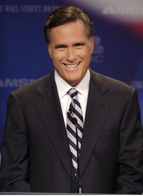 
                    Republican presidential candidate and former Governor of Massachusetts Mitt Romney takes part in a Republican Presidential Candidates Debate October 9, 2007, in Dearborn, Mich.
                                            (Bill Pugliano / Getty Images)
                                        