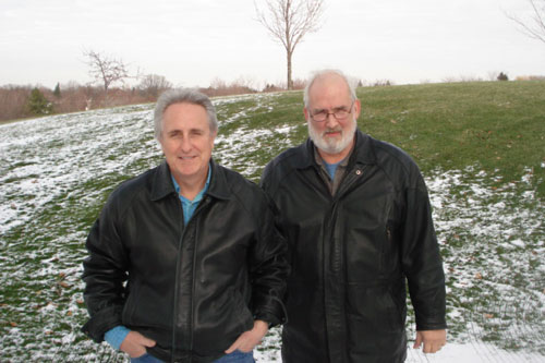 
                    (L to R:)John Giaier and Bill Gildenstern on a snow covered hillside.
                                            (Sean Giaier)
                                        