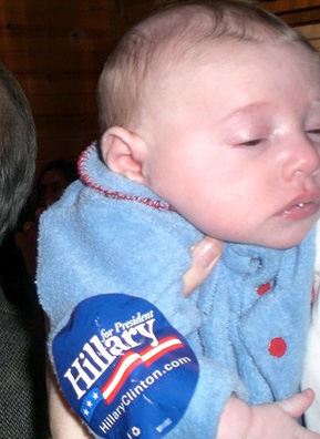 
                    Everyone gets a little tired of the campaigning sometimes. Little William Joseph McNarney gets a little droopy during a Hillary Clinton appearance in Cumming, Iowa, the day after Christmas.
                                            (Courtesy Michael McNarney)
                                        
