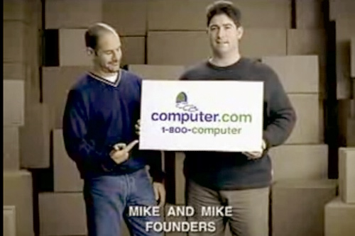
                    A still from a Computer.com commercial that Mike Zapolin (left) and Mike Ford ran during the Super Bowl.
                                            (--)
                                        
