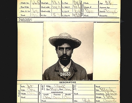 
                    Martin Juarez was measured and cataloged using the Bertillon system. He was a day laborer, arrested in San Francisco for manslaughter. This mug was taken in 1913. Juarez was 28 at the time.
                                            (Courtesy Steidl & Partners Publishing)
                                        