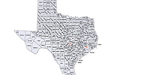 A map of the counties in Texas.