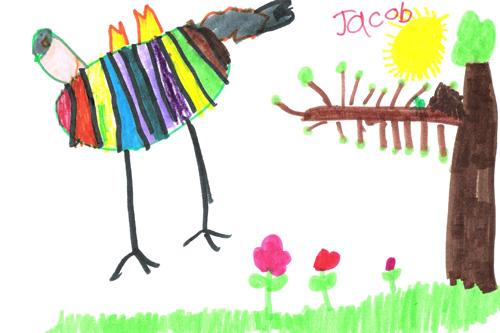 
                    Jacob's version of spring prominently features a massive, multi-colored animal of indiscriminate species.
                                            (Courtesy Grandville Christian School)
                                        