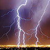Lightning dances over a city