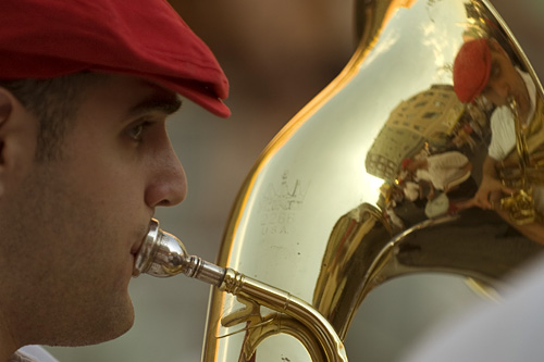 
                    A musician warms up before the move.
                                            (Michael Bocchieri)
                                        