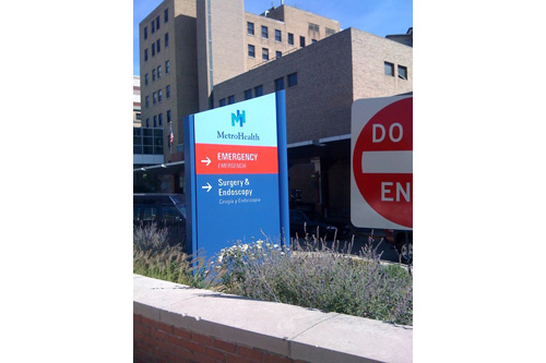 
                    The sign outside MetroHealth's emergency room in Cleveland, Ohio.
                                            (Mhari Saito)
                                        
