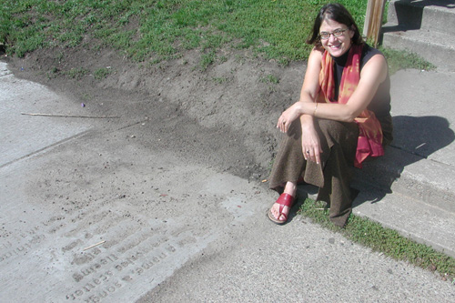 
                    Naomi Cohn with her imprinted poem, "Dementia."
                                            (Chris Roberts)
                                        