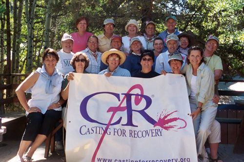 
                    Kathryn attended this fly fishing retreat for Breast Cancer Survivors at Sorenson's Resort near Lake Tahoe soon after completing her rigorous medical treatment in 2004.  "During my treatment, I focused on getting through one day at a time," she says. "Afterwards, I was faced with the future and felt stuck. This program helped jump start me into the next phase of my life as a healthy survivor."
                                            (Courtesy Kathryn Kern)
                                        